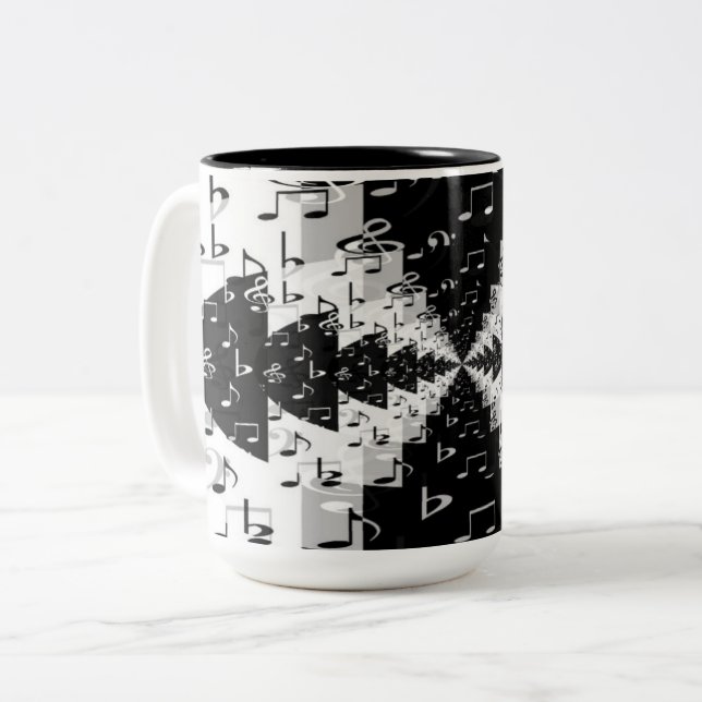 Musiknoten mit Schwarzweiß-Echo Zweifarbige Tasse (Vorderseite Links)