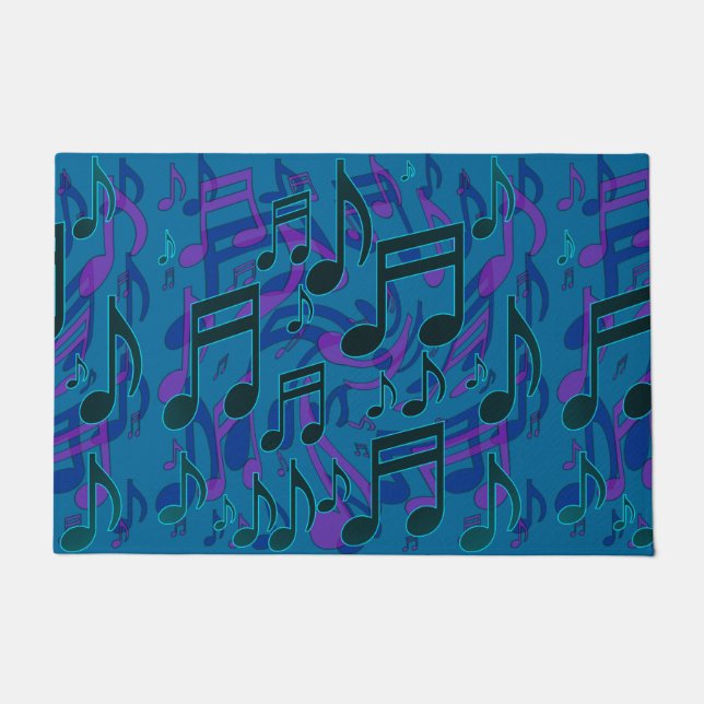 Musiknoten Musikalisches Muster Blau Grün Lila Fußmatte (Vorderseite)