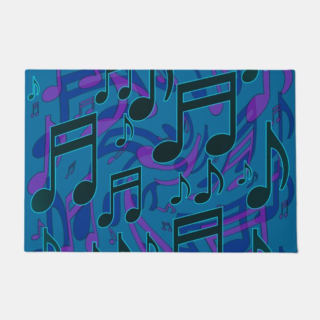 Musiknoten Musikalisches Muster Blau Grün Lila Fußmatte (Vorderseite)