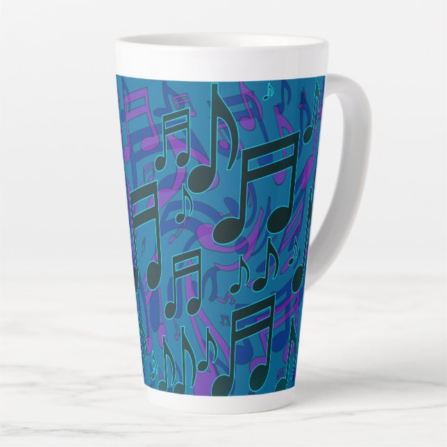 Musiknoten Musikalisches Muster Blau Lila Milchtasse (Rechte Ecke)