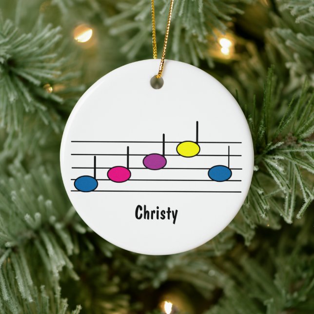Musiknoten Musikalisches Personal farbenfroh perso Keramik Ornament (Baum)