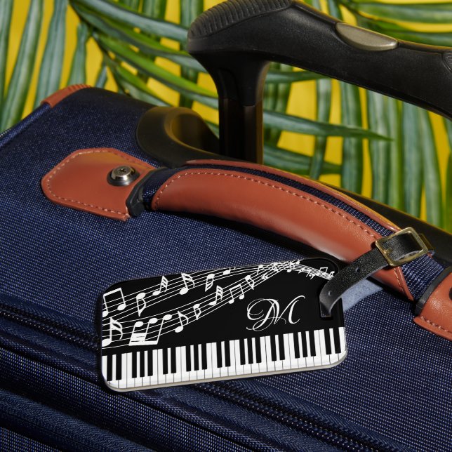 Musiknoten Piano Monogramm Farbe Gepäckanhänger (Vorderseite Insitu 3)