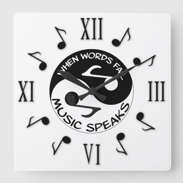 Musiknoten Quadratische Wanduhr (Vorderseite)