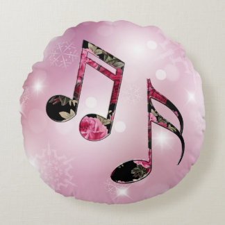 Musiknoten Rosa Schneeflocken Rundes Kissen