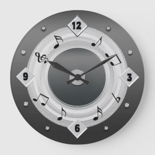 MUSIKNOTEN-RUNDE UHR - silberne Töne