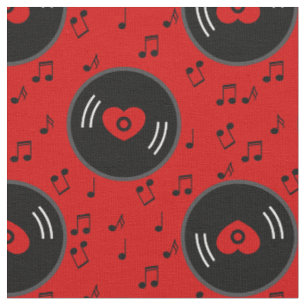 Musiknoten Schallplatte Herz rot Stoff