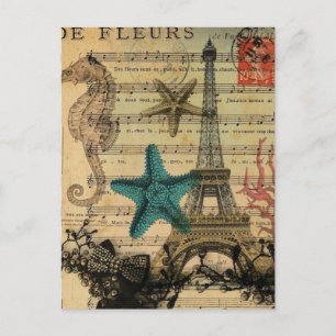 Musiknoten Seepferd Seesterne-Paris-Eiffelturm Postkarte