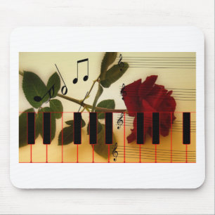 Musiknoten Tastatur Rote Rose Blossom Destiny Mousepad