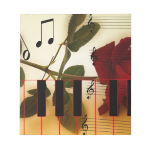 Musiknoten Tastatur Rote Rose Blossom Destiny Notizblock