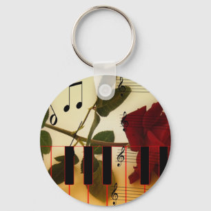Musiknoten Tastatur Rote Rose Blossom Destiny Schlüsselanhänger