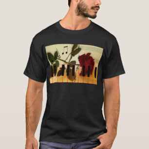 Musiknoten Tastatur Rote Rose Blossom Destiny T-Shirt