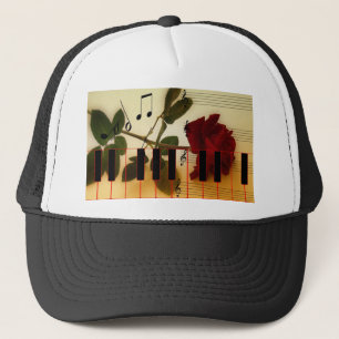 Musiknoten Tastatur Rote Rose Blossom Destiny Truckerkappe