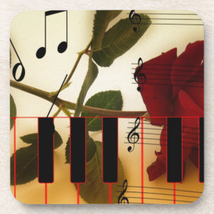 Musiknoten Tastatur Rote Rose Blossom Destiny Untersetzer