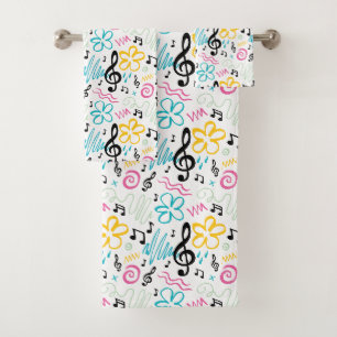 Musiknoten Treble Clef 90er Jahre Musikergeschenk Badhandtuch Set