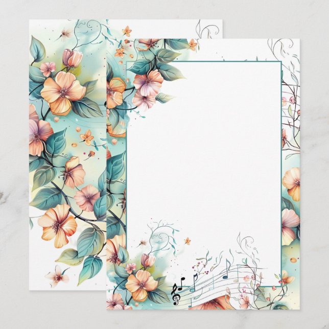 Musiknoten und Blume Einladung (Vorne/Hinten)