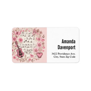 Musiknoten und Blume Elegante Adresse Adressaufkleber
