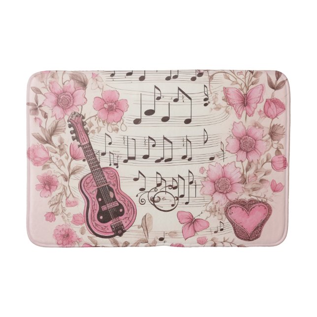 Musiknoten und Blume Retro-Stil Badematte (Vorderseite)