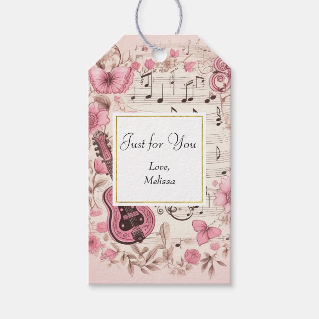 Musiknoten und Blume Retro-Stil für Sie Geschenkanhänger (Vorderseite)