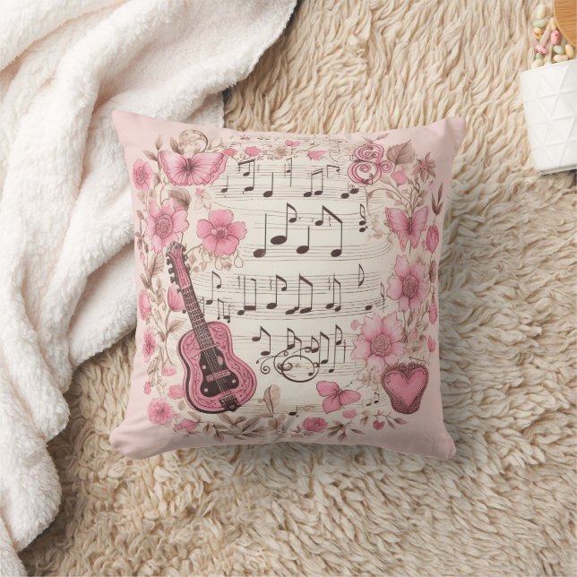 Musiknoten und Blume Retro-Stil Kissen (Decke)