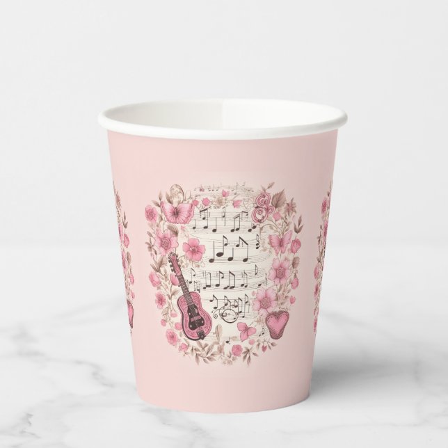 Musiknoten und Blume Retro-Stil Pappbecher (Links)