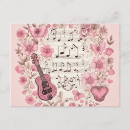 Musiknoten und Blume Retro-Stil Postkarte
