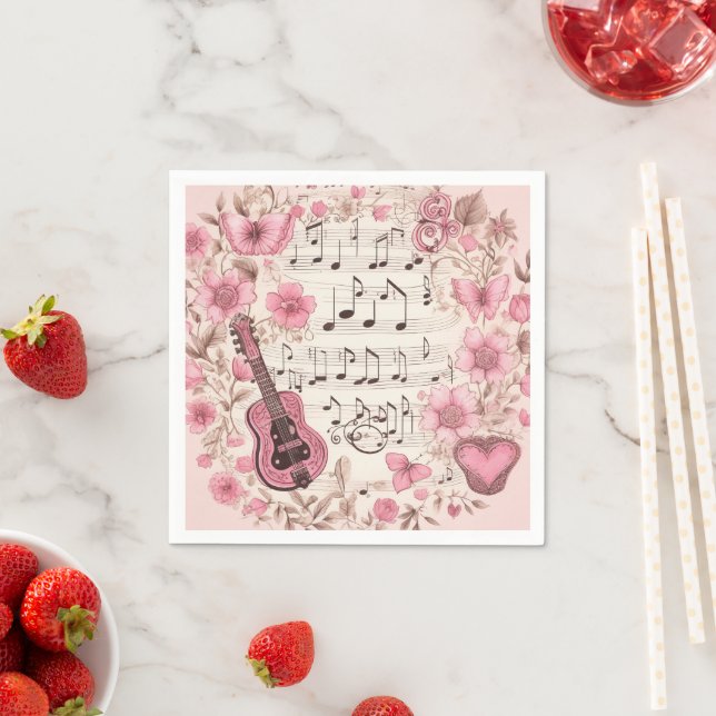 Musiknoten und Blume Retro-Stil Serviette (Beispiel)