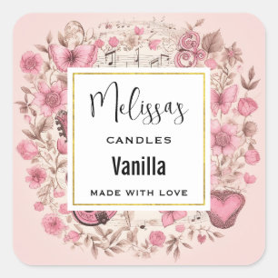 Musiknoten und Blume Retro Style Candle Biz Quadratischer Aufkleber