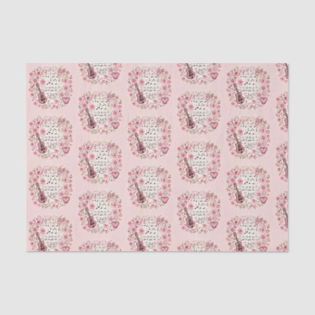 Musiknoten und Blume Retro Style Muster Seidenpapier (Vorderseite)