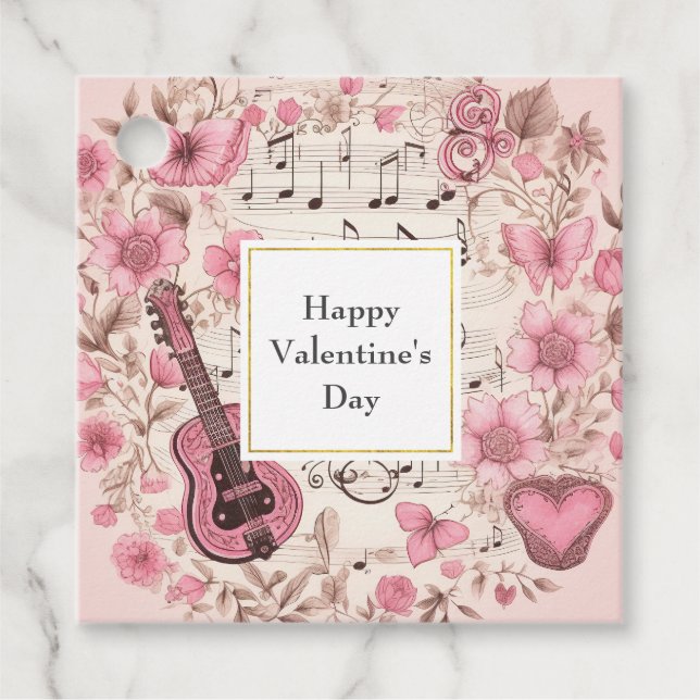 Musiknoten und Blume Retro Style Valentine Geschenkanhänger (Vorderseite)