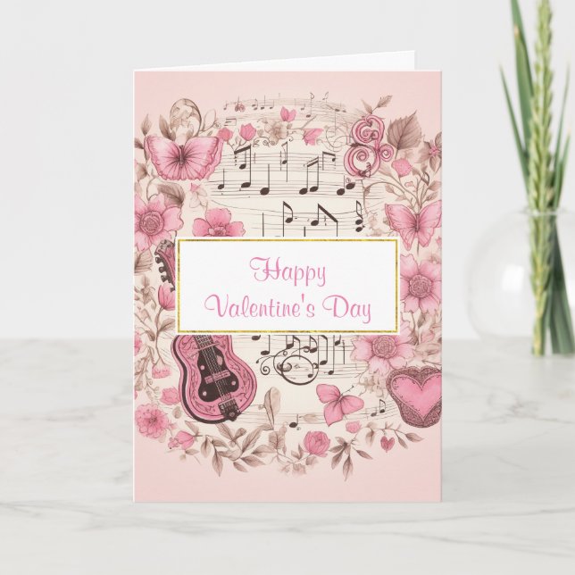 Musiknoten und Blume Vintager Valentinstag Karte (Vorderseite)