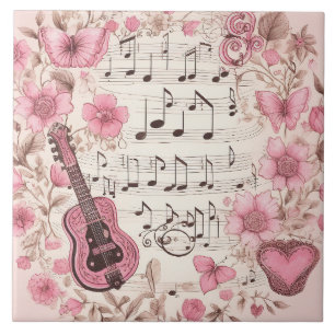 Musiknoten und Blumen im Retro-Stil Fliese