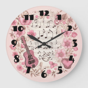 Musiknoten und Blumen im Retro-Stil Große Wanduhr