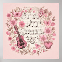 Musiknoten und Blumen im Retro-Stil
