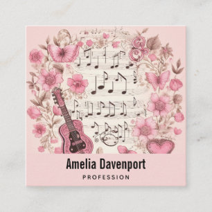 Musiknoten und Blumen Retro Elegant Quadratische Visitenkarte