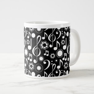 Musiknoten und Clefs - Schwarz weiß Jumbo-Tasse