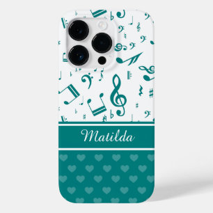 Musiknoten und Herzmuster Aquamarin und weiß Case-Mate iPhone Hülle