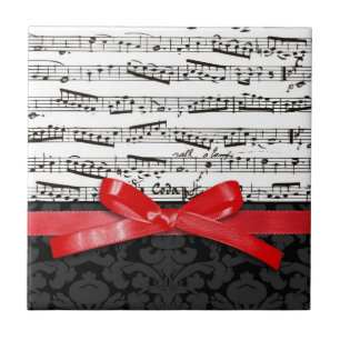Musiknoten und Imitate, rotes Band Fliese