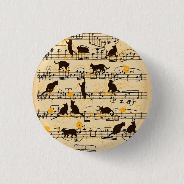 Musiknoten und Kätzchen Button (Vorderseite)