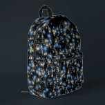 Musiknoten und Party-Leuchten Bedruckter Rucksack<br><div class="desc">Gold Musiknoten mit blauen Party-Leuchten auf schwarz. Die Hintergrundfarbe kann geändert werden.</div>