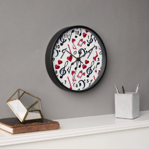 Musiknoten und -symbole Schwarz und Weiß Uhr