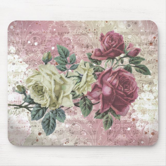 Musiknoten Vintager Rose Mousepad (Vorne)