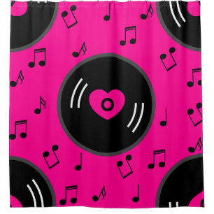 Musiknoten Vinyl-Schallplatte Herz rosa Duschvorhang