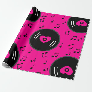 Musiknoten Vinyl-Schallplatte Herz rosa Geschenkpapier