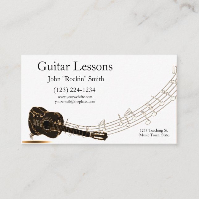 Musiknoten von Gitarrenunterricht Visitenkarte (Vorderseite)