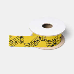Musiknoten Wavy Mitarbeiter Bar auf Gold Satinband