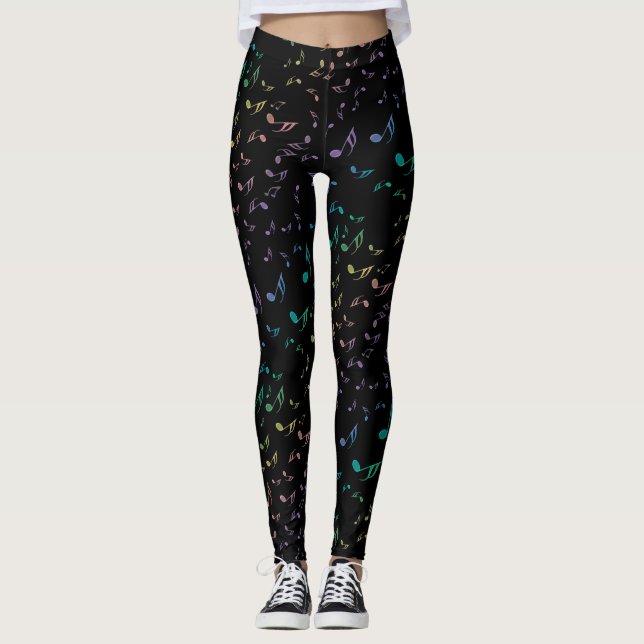 Musiknoten-Weihnachtslichter auf schwarzen Leggings (Vorderseite)