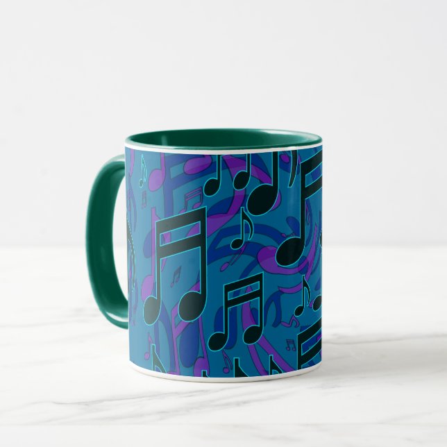 Musiknoten Wirbles musikalisches Muster Blau Grün Tasse (Vorderseite Links)