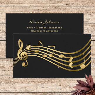 Musiknotens Flute Teacher Gold Elegant Visitenkarte