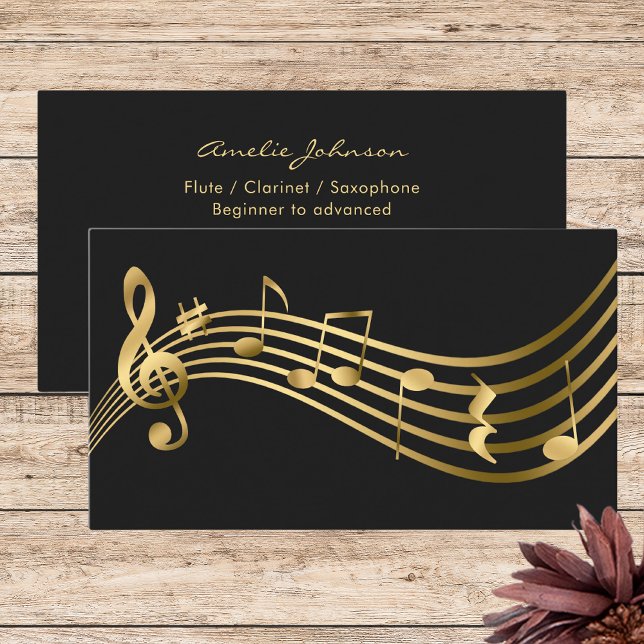 Musiknotens Flute Teacher Gold Elegant Visitenkarte (Von Creator hochgeladen)