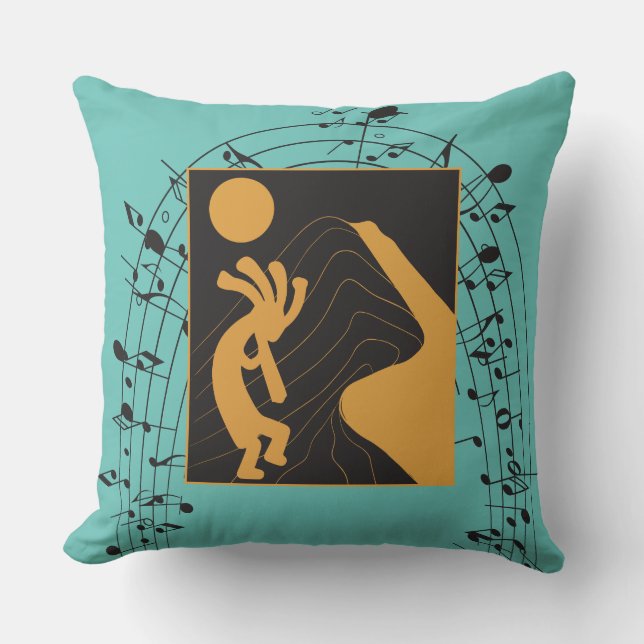 Musiknotens Kokopelli Throw Kissen (Vorderseite)